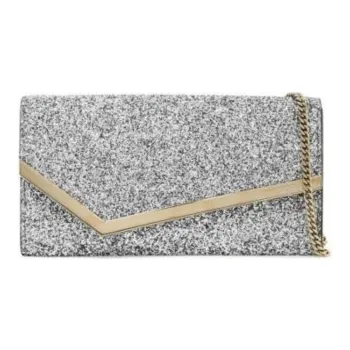 Jimmy Choo Rubber One Shoulder Crossbody Clutch Women's Silver