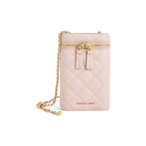 CHARLES&KEITH PU Laminated Textile Cell Phone Pouch Mini Women's Black/Pink/Cream Milk White/Slate Blue Gray Blue