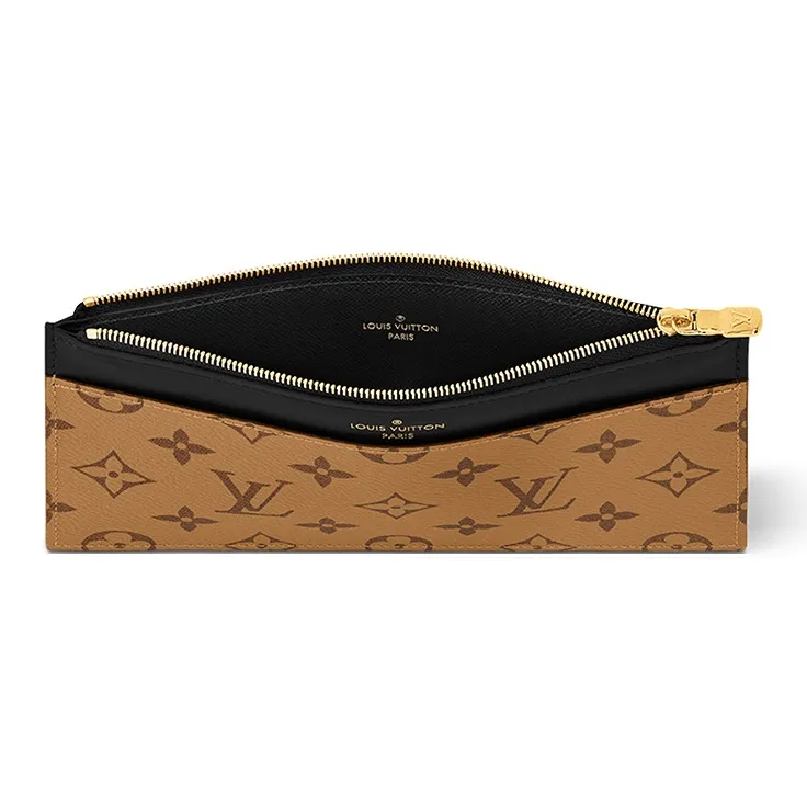 LOUIS VUITTON Monogram Reverse Coated Canvas Cow Leather Patchwork Clutch Unisex Brown-3