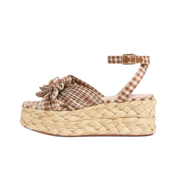 Loeffler Randall Gingham Strap Sandals 7cm Women's Beige