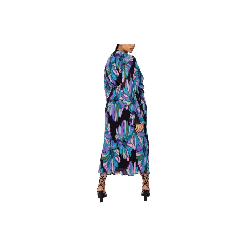 NASTY GAL Plus Size Floral Pleated Maxi Dress Long-Sleeved Dresses Women's Black-1