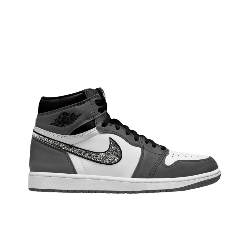 Swarovski x Jordan Air Jordan 1 Anti-Slip Wear-Resistant High-Top Vintage Basketball Shoes Women's Gray White-1