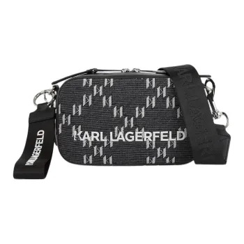 KARL LAGERFELD Jacquard Canvas Camera Bag, Shoulder Bag, Crossbody Bag Men's Gray