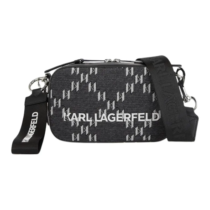 KARL LAGERFELD Jacquard Canvas Camera Bag, Shoulder Bag, Crossbody Bag Men's Gray-0