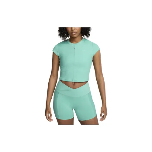 Nike One Fitted Rib Crop Tops Women's Frost Green/White