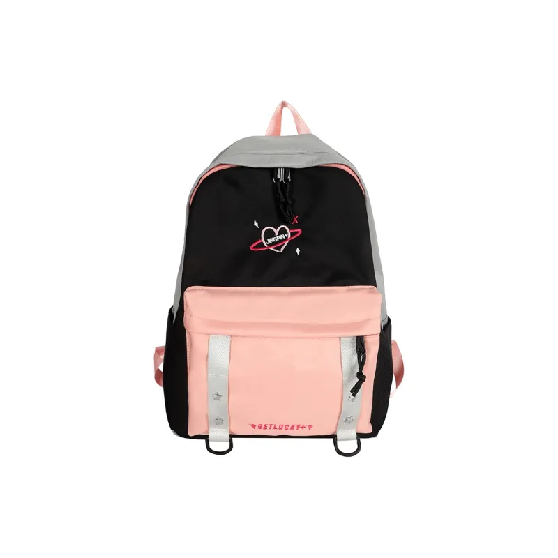 OURFUN Nylon Backpack Unisex Pink/Violet/Light Green-0