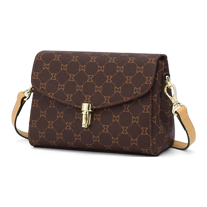 MashaLanti PVC Synthetic Leather Shoulder Bag Women's Coffee/Dark Brown & Apricot-2