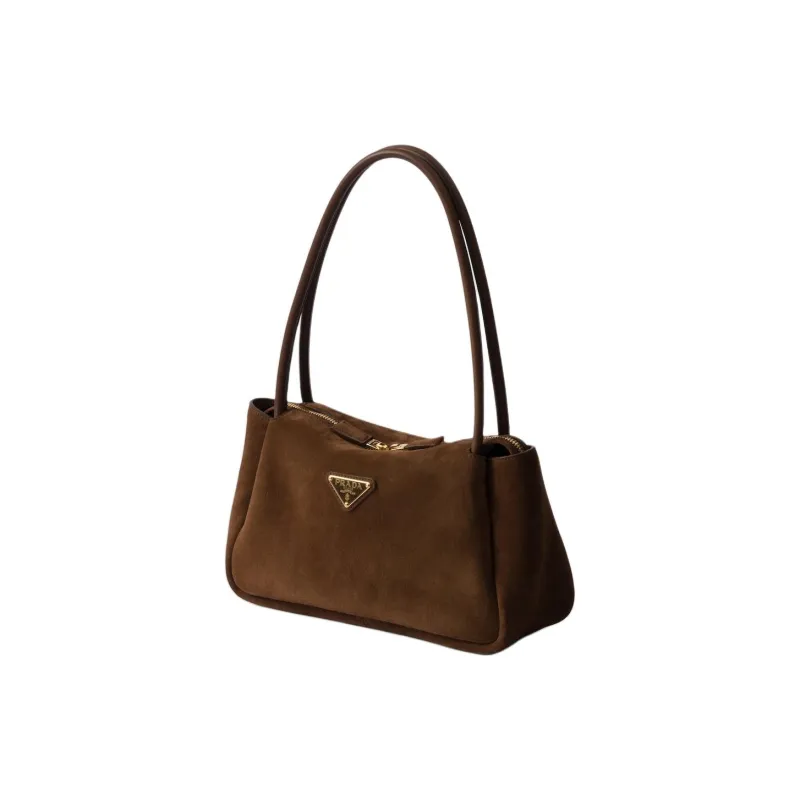 PRADA Suede Shoulder Bag Handbags Medium Size Unisex Cocoa Brown-1