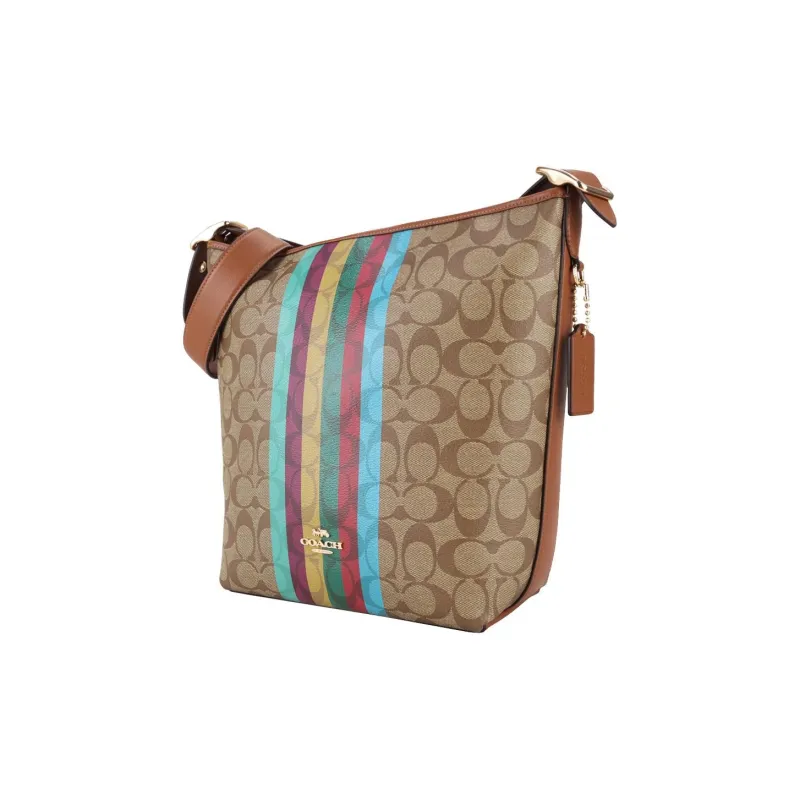 COACH Classic Monogram Canvas With Leather Shoulder Bag, Crossbody Bag Medium Size Women's Caramel Brown-1
