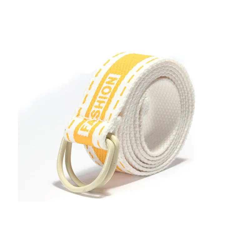 Mulinsen Korean Style Stripes Contrast Print Double Ring Buckle Student Decoration Pants Canvas Alloy Belt Unisex 3.8cm-1