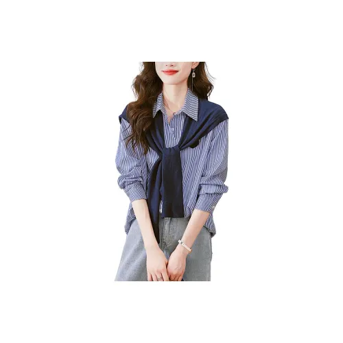 La Chapelle Shirts Women's Blue With Shawl