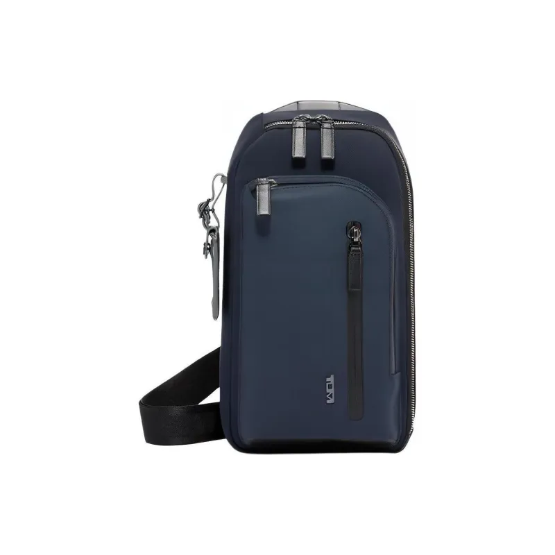 TUMI Nylon And Leather Fanny Pack Shoulder Bag Crossbody Bag Sling Bag Men's Marine Blue Patchwork-0