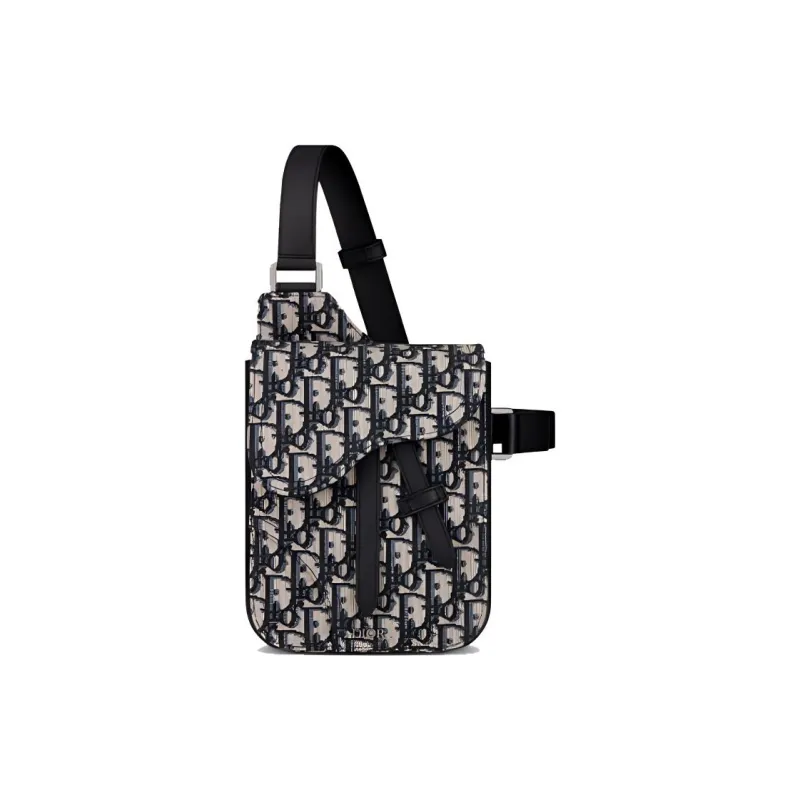 DIOR Saddle Cow Leather Saddle Bag, Shoulder Bag, Crossbody Bag, Clutch, Sling Bag Men's Beige & Black-0