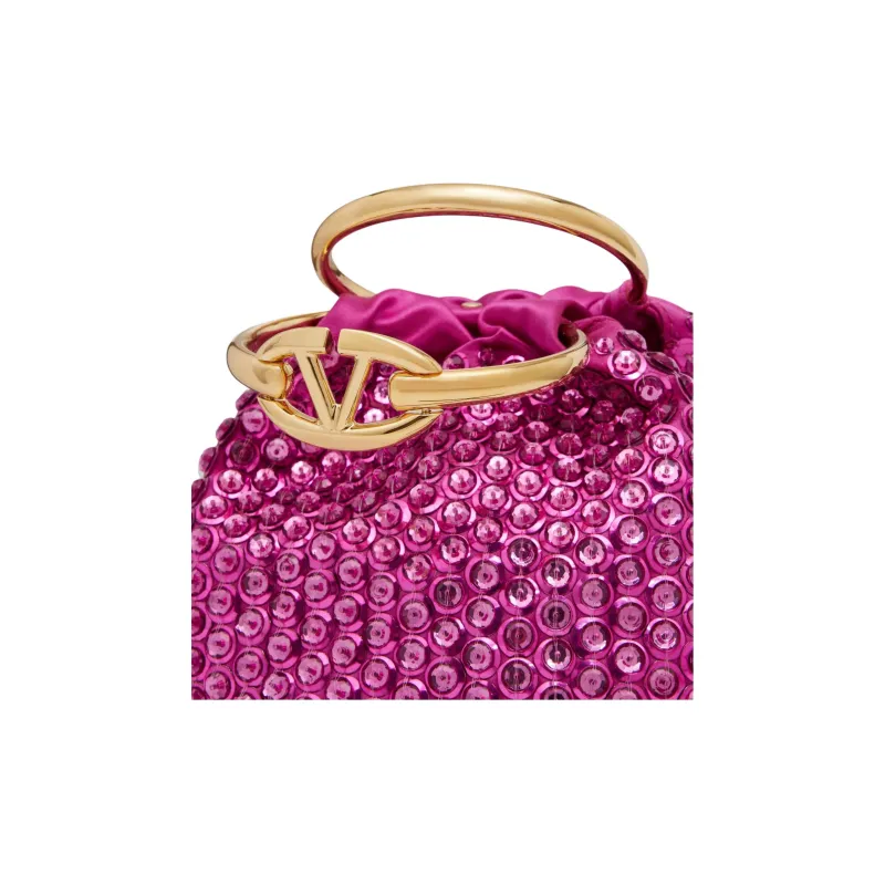 Valentino Embroidery Bucket Bags Handbags Small Size Women's Fuchsia-5