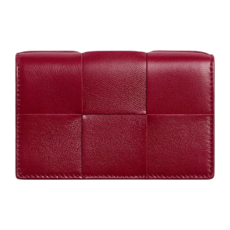 Bottega Veneta Intrecciato Sheepskin Card Holder Women's Dark Red & Washed Happiness & Pink-1