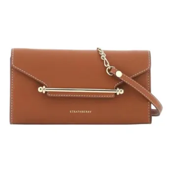 Strathberry Calfskin Clutch Shoulder Bag Crossbody Bag Wallet Small Size Women's Brown
