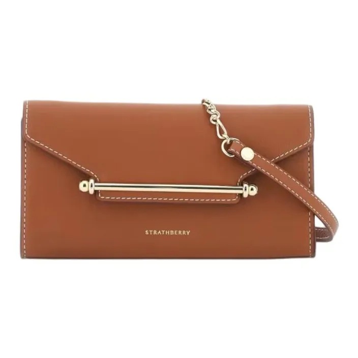 Strathberry Calfskin Clutch Shoulder Bag Crossbody Bag Wallet Small Size Women's Brown-0