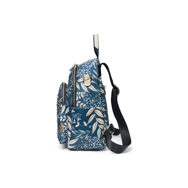 SANTA BARBARA POLO & RACQUET CLUB Fabric Cow Leather Patchwork Backpack Women's Blue/Royal Blue-9