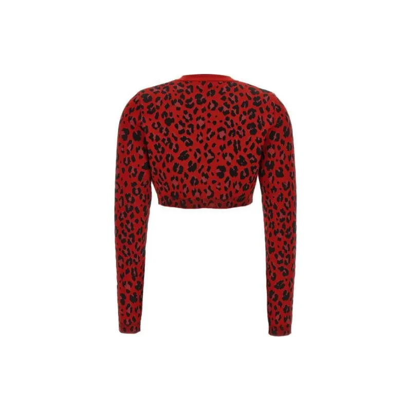VERSACE Animal Print Cropped Knit Cardigan-1