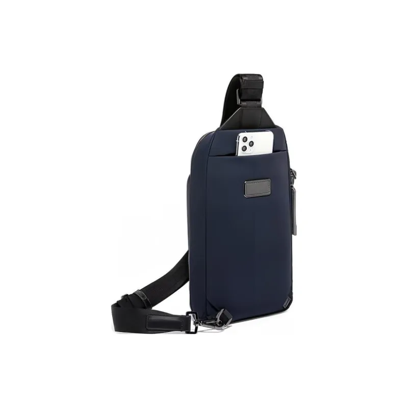 TUMI Nylon And Leather Fanny Pack Shoulder Bag Crossbody Bag Sling Bag Men's Marine Blue Patchwork-4