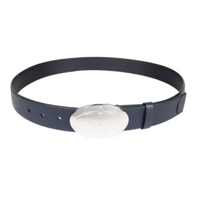 PRADA Logo Carving, Smooth Buckle   Leather Belts Unisex Blue-1