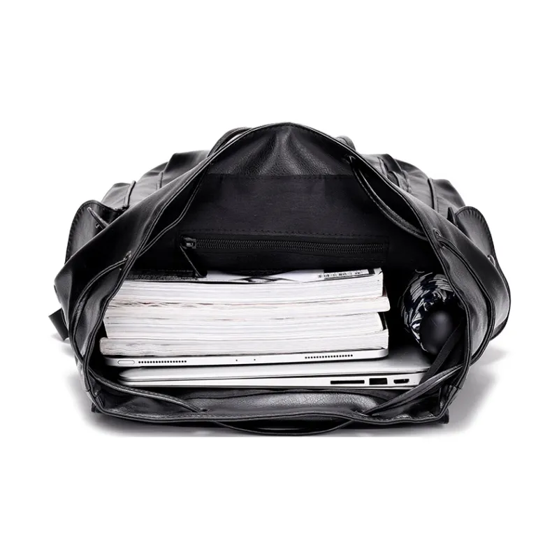 Kaka Tree PU Backpack Unisex Black/Brown-4