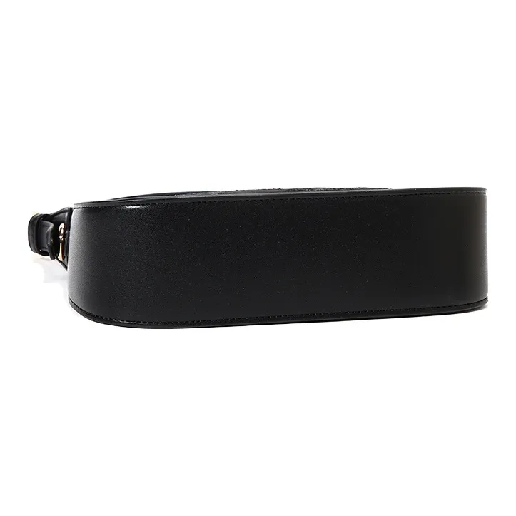 Carit&Koty Polyurethane Synthetic Leather With Fabric And Embossed Leather Baguette Shoulder Bag Trumpets Women's Black-3