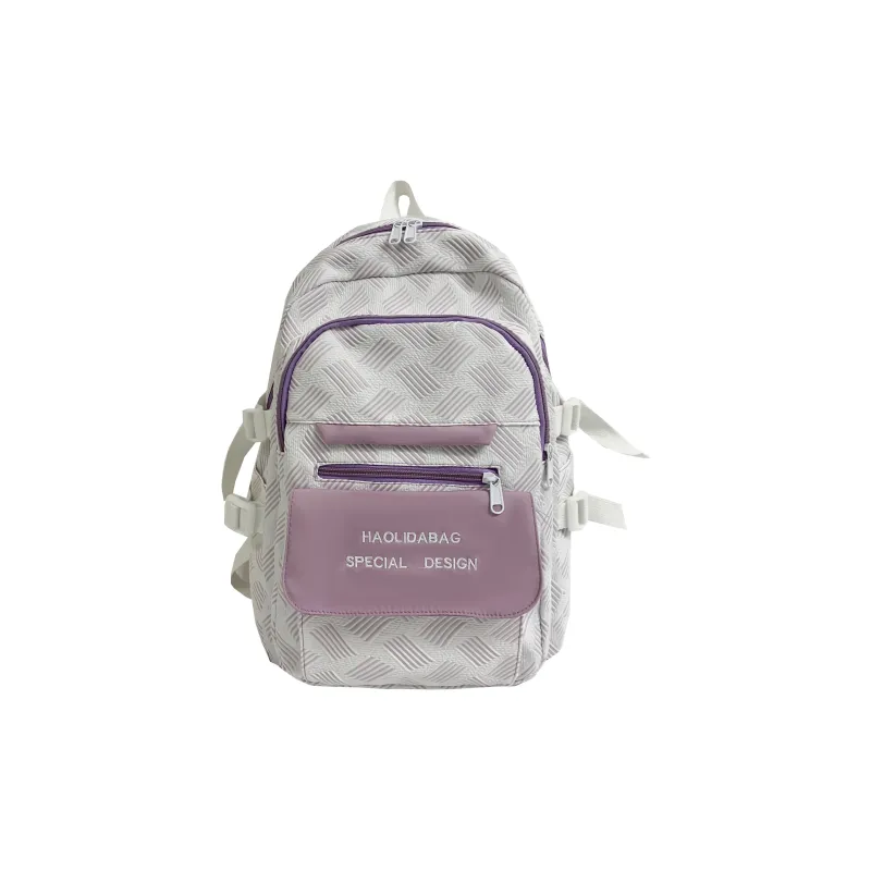 OURFUN Canvas Backpack Unisex Gray/Violet/Light Green/Light Blue-1