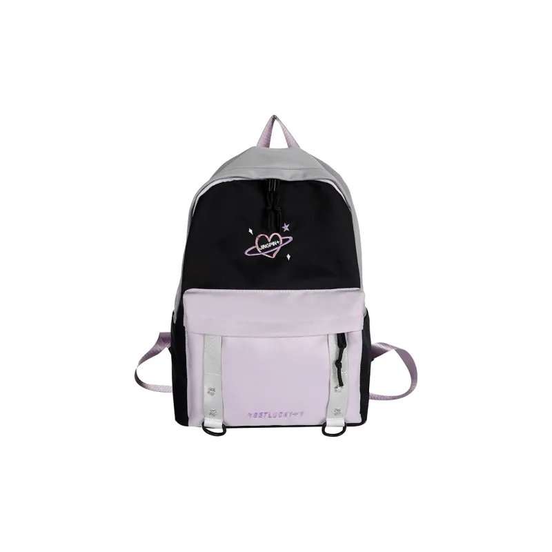 OURFUN Nylon Backpack Unisex Pink/Violet/Light Green-6