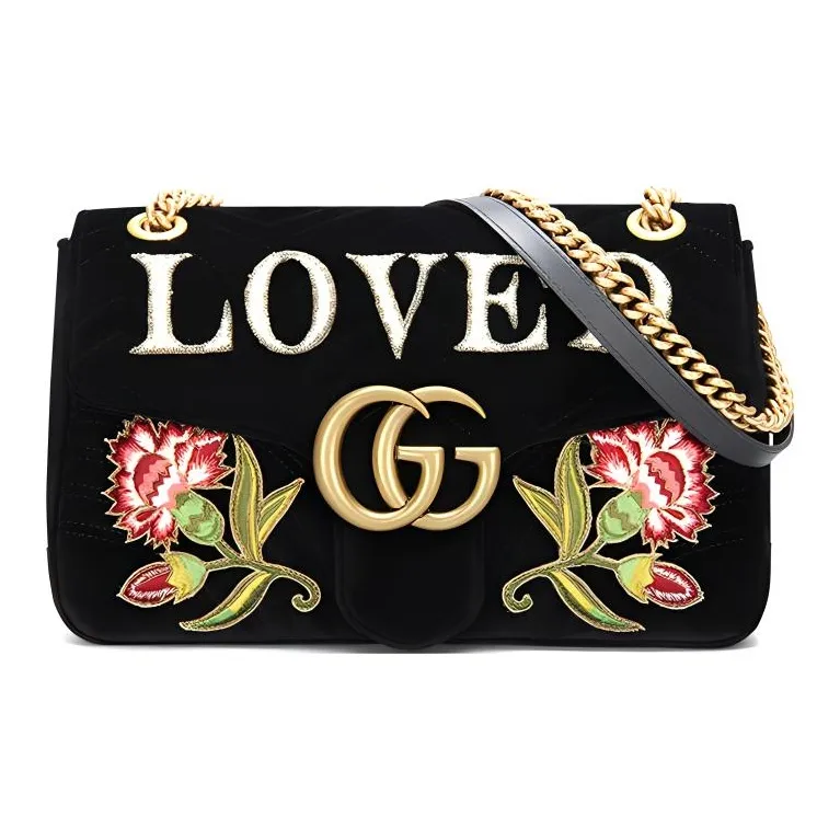 GUCCI GG Marmont Leather Shoulder Bag Medium Size Women's Black-0