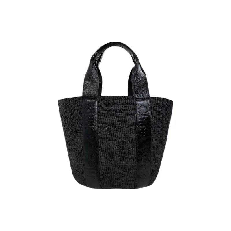 Chloe Cow Leather Tote Bag Shopping Bag Handbag Women's Black-0