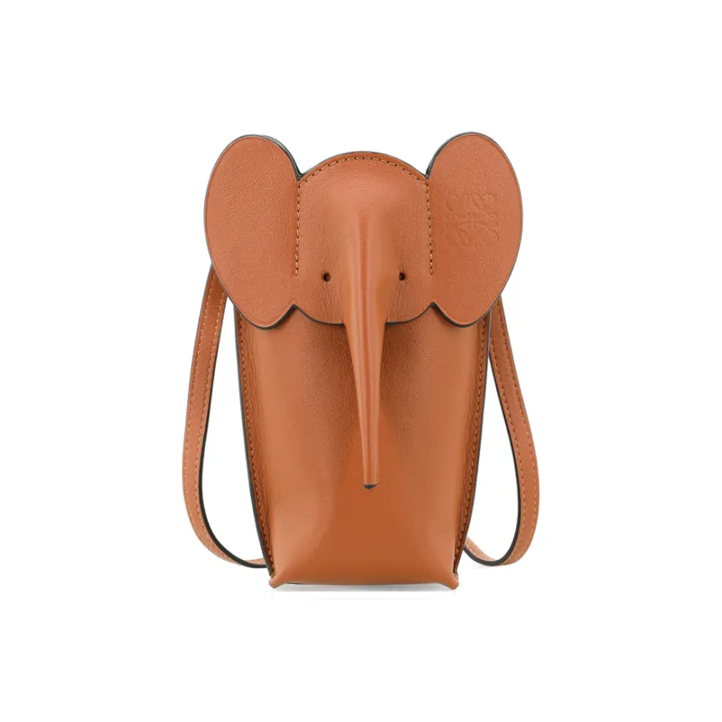 LOEWE Elephant Pocket Classic Calfskin Crossbody Bag With Cell Phone Pouch Regular Women's Brown-1