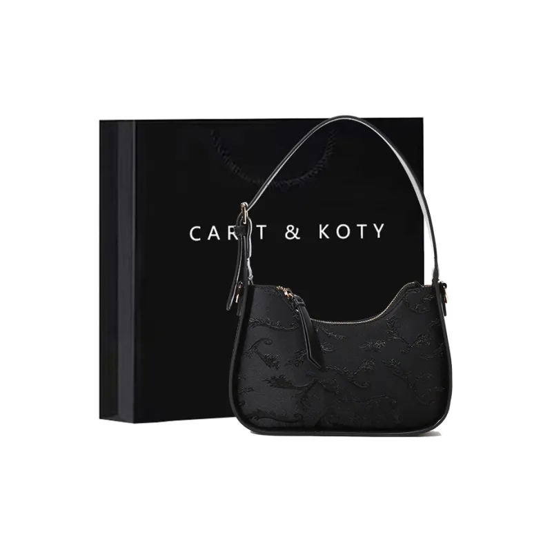 Carit&Koty Polyurethane Synthetic Leather With Fabric And Embossed Leather Baguette Shoulder Bag Trumpets Women's Black-0
