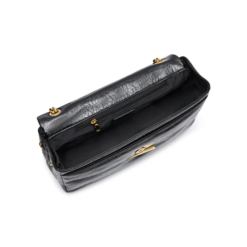 Staccato Cow Leather Crossbody Bag Women's Rubber Strap Black/Post Apocalyptic Gray-3