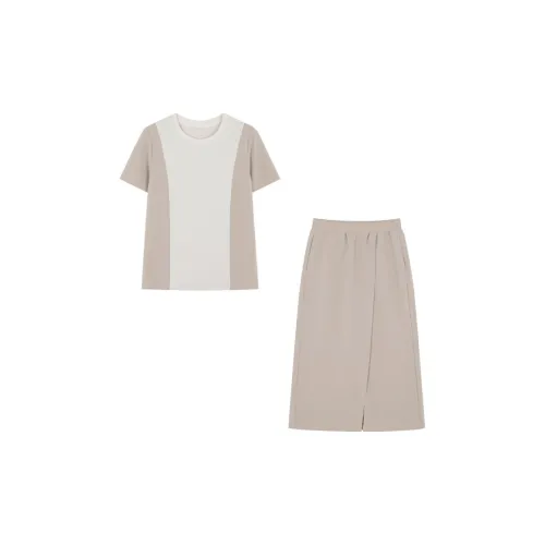 IHIMI Two Piece Skirt Sets Women's Ecru+Greige