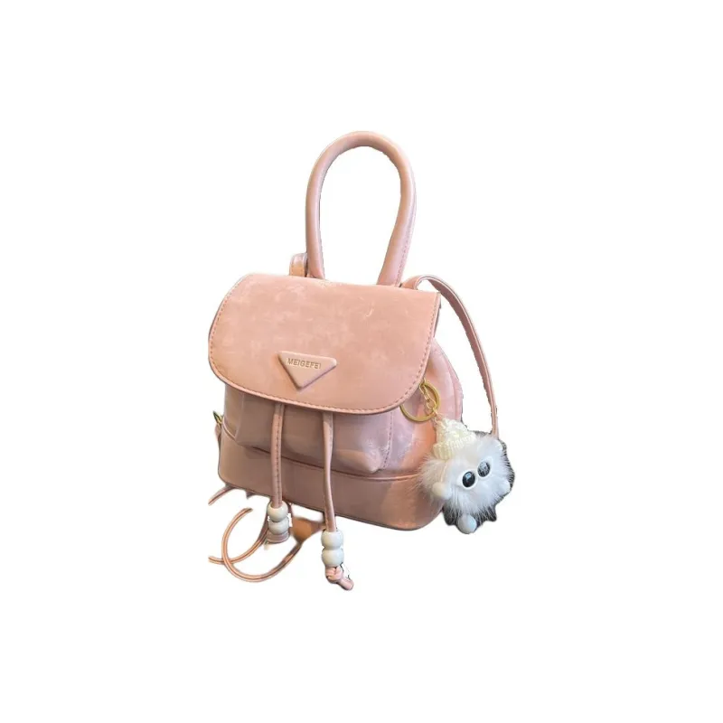RKM PU Backpack Portable Bucket Bag Small Size Unisex Black/Khaki/Pink/Ecru-10