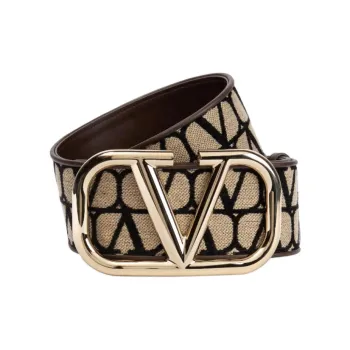 Valentino Logo Identification Leather Leather Belts Unisex Brown 7cm