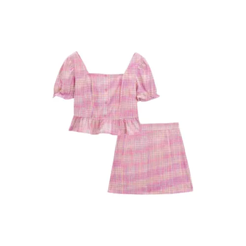 Love to serve Two Piece Skirt Sets Women's Pink Yellow Plaid