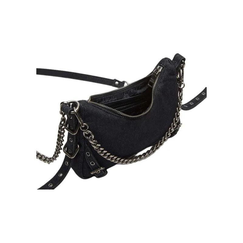 STEVE MADDEN Denim Hobo Bag Handbag Mini Women's Black-3