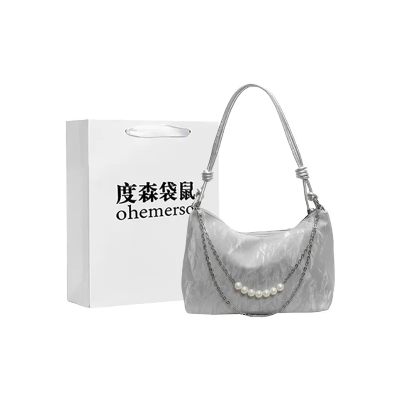 Dusen Kangaroo PU Tote Bag, Shoulder Bag Regular Women's Ecru/Silver/Black/Green-8