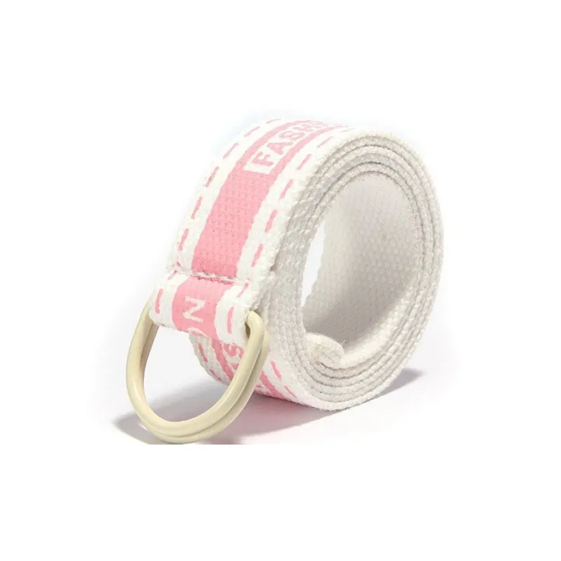 Mulinsen Korean Style Stripes Contrast Print Double Ring Buckle Student Decoration Pants Canvas Alloy Belt Unisex 3.8cm-3