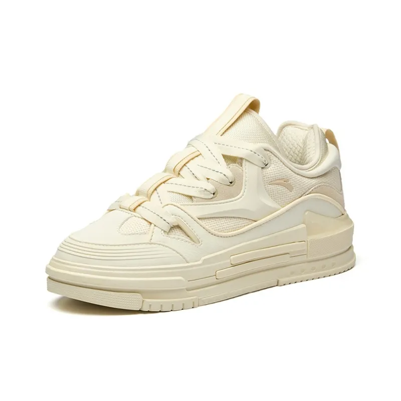 Anta Bump Puffy Shoes Slip Resistant Low Top Skateboard Shoes Men's Light Beige White-1