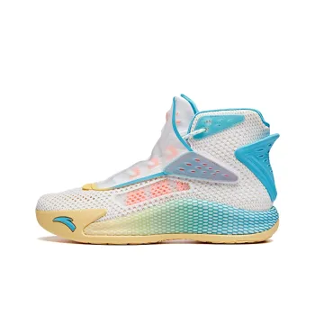 Anta KT5 Cushioning Wear Resistant High Top Basketball Shoes Men's White Blue Yellow