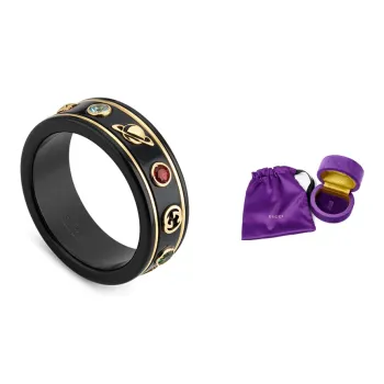 GUCCI Karat Gold Rings Unisex Black