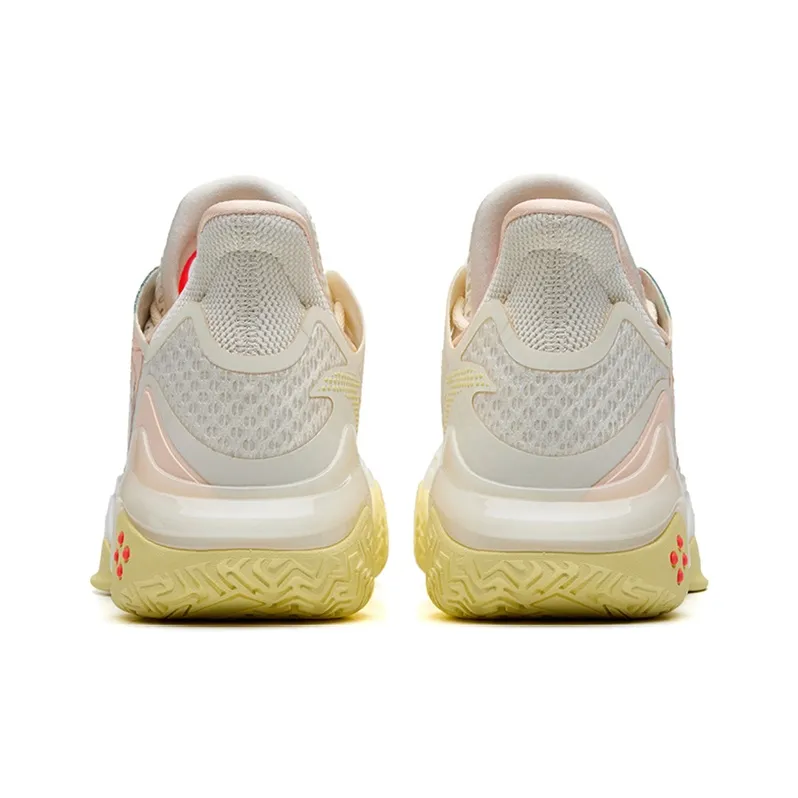ANTA Shock Wave 4 Basketball Shoes Men Low Top Light Beige White/Fluorescent Highlighter Pink-3