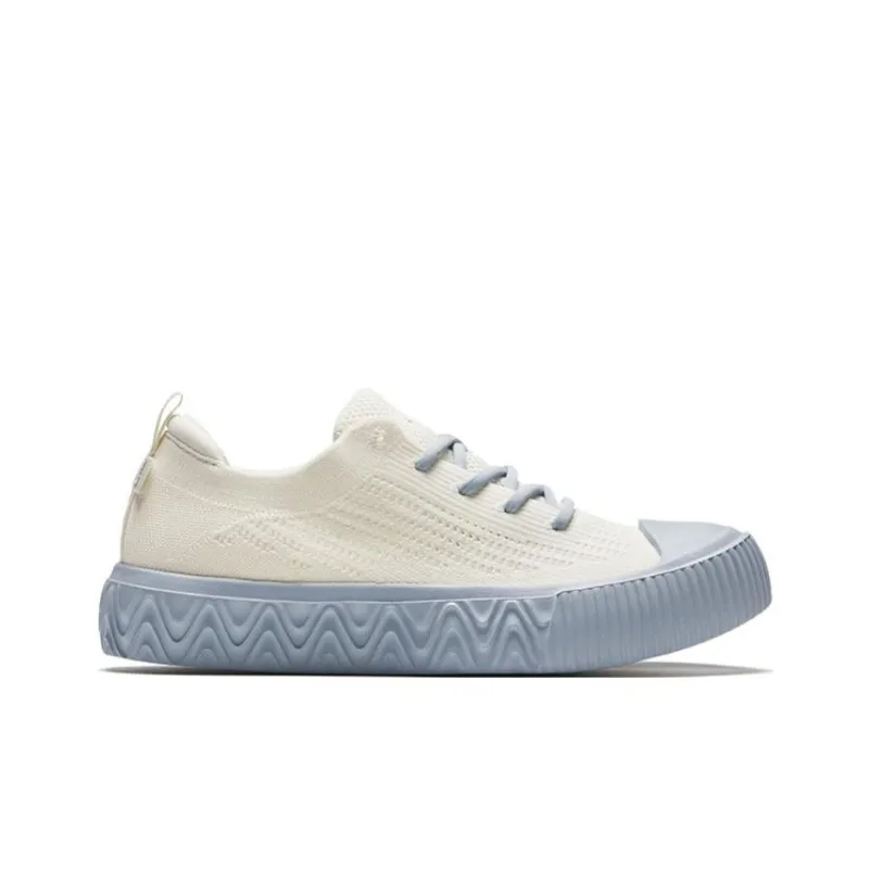 Anta Flyknit Durable Breathable Low Top Skateboard Shoes Women's White Blue-1