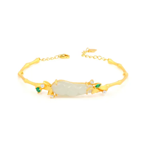 Yi Zhen Ge Hetian Jade 925 Silver Bangles Women's White Jade