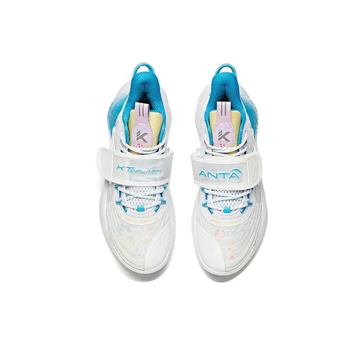 Anta Water Flower 3 Anti-Slip Wear-Resistant Low-Top Basketball Shoes White Blue-3