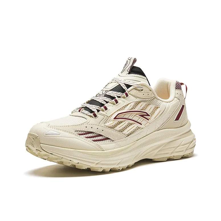 Anta Cushioning Slip Resistant And Abrasion Resistant Low Top Casual Running Shoes Men's Beige Yellow Red-1