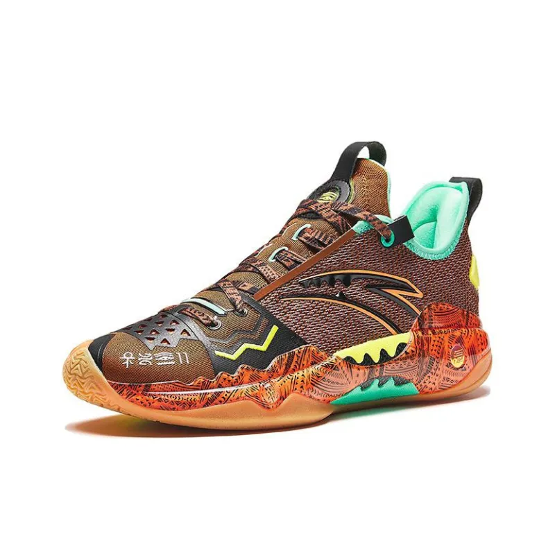Anta Frenzy 5 Pro  FOCUS Wear Resistant Low Top Basketball Shoes Men's Orange Green-1